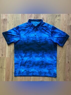 Soul Of Adventure Camo Abstract Blue Performance Stretch Mens XL Polo Shirt